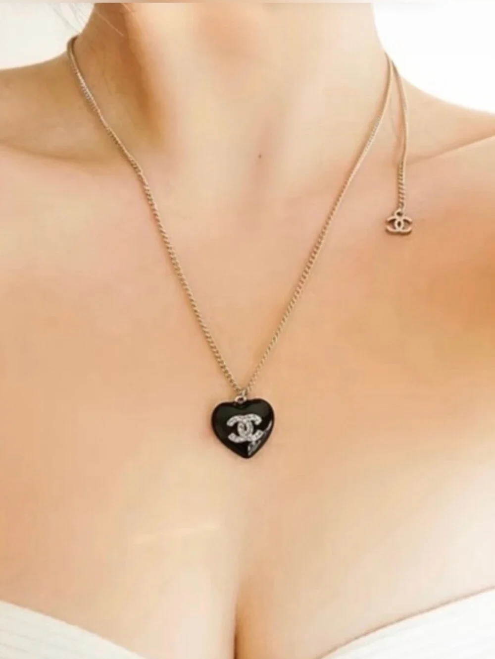 CHANEL Black Heart Pendant Necklace